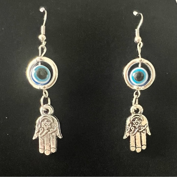 Hand Crafted Jewelry - Hand Crafted Silver Evil Eye Hamsa Earrings